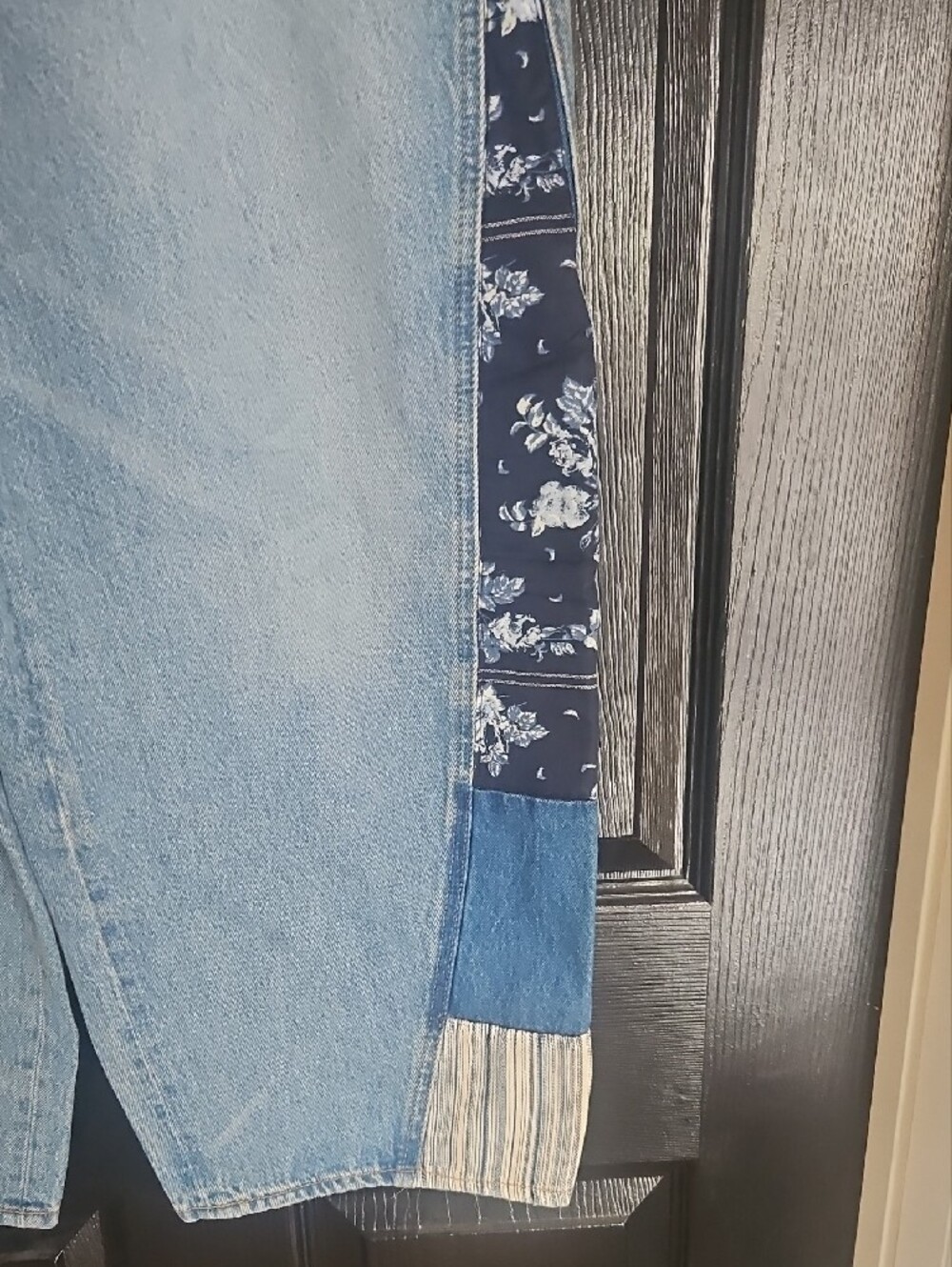 Light Blue Patchwork Women's Jeans with Rope Waist - Picture 2 of 3